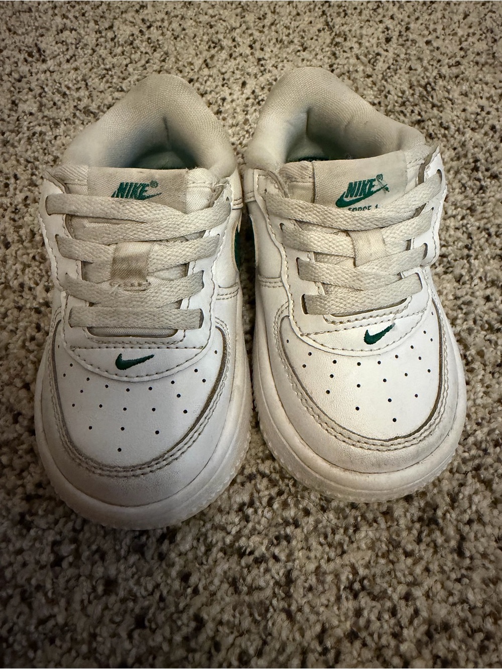 Nike Kids White Sneakers with Green Swoosh